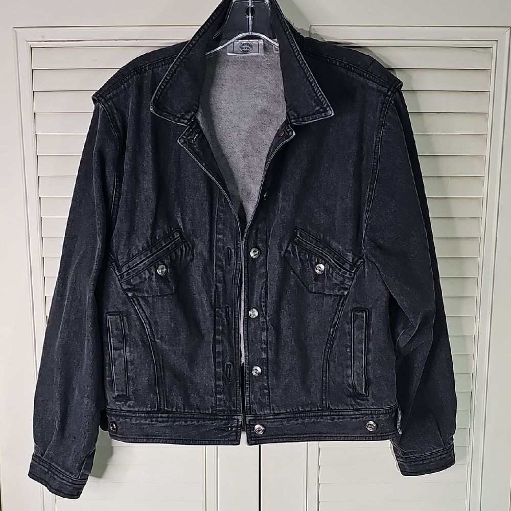 Jean Jacket By Evan Picone Sport Black With Silver Hardware Cotton Size Large